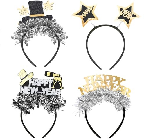 HOWAF 4 Silvester Haarreif Foto Requisiten 2027, Happy New Year Haarreif Kopfschmuck Neujahr Haarschmuck für Kinder Erwachsene Silvesterparty Neujahr Deko, Silvester Deko 2027, C
