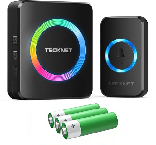 TECKNET Funkklingel Batteriebetrieben – ohne Steckdose | IP66 Aussen Wasserdicht, 400 m Reichweite, batteriebetrieben, 60 Melodien, 5 Lautstärken, LED-Blitz – für Haus & Garten