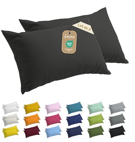 Lavea® Juego de 2 Fundas de Almohada 40 x 80 cm – Fundas de Cojín 100% Algodón Jersey Suaves y Transpirables, con Cremallera YKK de Calidad, Oeko-Tex – Gris Antracita