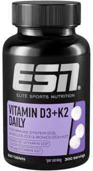 ESN Vitamina D3 + K2 Daily, 300 tableta, para el sistema inmunológico y los huesos, fabricado en Alemania
