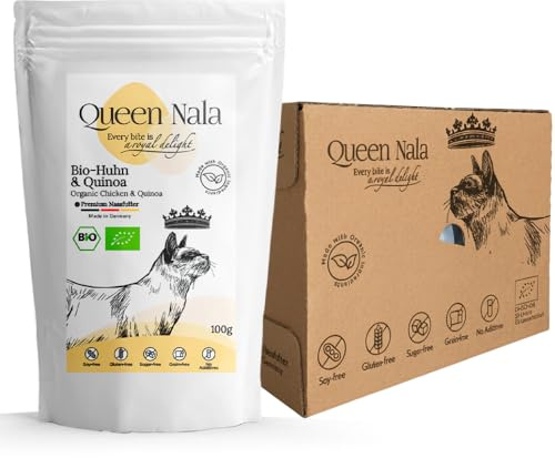 QUEEN NALA - Nourriture humide bio de qualité supérieure pour chats - Poulet et quinoa : nourriture pour chats de qualité supérieure sans additifs, sans céréales et sans sucre. Monoprotéine & sensible