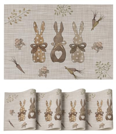 Artoid Mode Hasen Karotten Ostereier Ostern 4er Set PVC Platzsets, Saisonaler Küche Tisch Dekoration Drinnen Urlaub Party Dekor 30x45cm