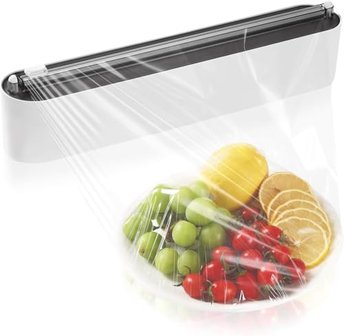 Porta Pellicola Dispenser e Pellicola e Alluminio a Parete, Taglia Pellicola da Cucina, Distributore di Carta Stagnola Trasparente con Taglierine Affilate Cucina (Nero)