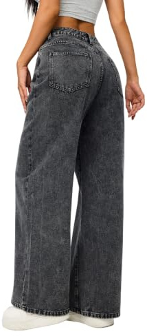 OYICAI Womens Wide Leg Baggy Jeans Loose Fit Denim Pants Hip Hop Streetwear | Embroidered Loose Jeans for Women,Y2k 90s,Basic-5-Pocket,Straight Leg Pants, Trendy Fashion, Casual Wear