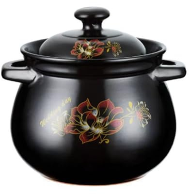 Cacerola de cerámica con tapa, ollas de barro, cacerola redonda con tapa, ollas de barro for cocinar, sopas, cocinar guisos y estofados, olla tradicional(5.7l)