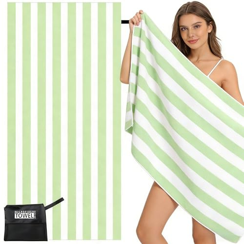 Large Microfibre Beach Towel for Adults with Bag 160x90cm,Green Quick Dry Beach Towel with Double Sided,Lightweight Beach Microfiber Towels for Travel Drying Gym Yoga Sports Swim Towel for Women Men