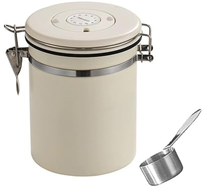Uxreoib Récipient à grains de café (1,8 l) - En acier inoxydable 304 - Avec valve de sortie - Boîte de rangement pour grains de café, feuilles de thé, noix et cacao - Blanc
