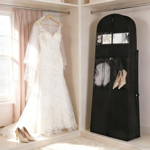 180 cm, borsa appendiabiti pieghevole per abiti da sposa, con finestra trasparente, grandi tasche e maniglie, traspirante e impermeabile per abiti da sposa, abiti da sera