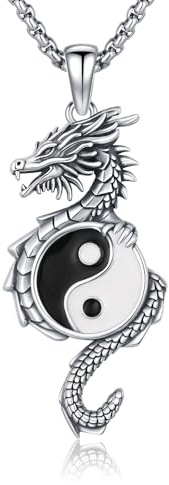 XIXLES Drachen Yin Yang Halsketten 925 Sterling Silber Gold/Silber Drachen Yin Yang Anhänger Halskette Gold/Silber Yinyang Schmuck Geschenk für Frauen Männer