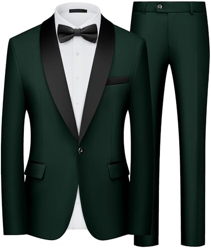 Men's Suits 2 Piece Slim Fit Tuxedo Shawl Lapel One Button Blazer Trousers | Elegant formal dress jacket and pants set tailored for weddings, dinner parties, proms, celebratory galas, and evening events