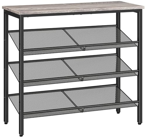 HOOBRO Scarpiera, Scaffale Portascarpe a 4 Ripiani, con 3 Ripiani di Rete Metallica Regolabili, Contiene 12/15 Paia di Scarpe, Stabile, Stile Industriale, per Ingresso, Nero e Grigio EBG42XJ01