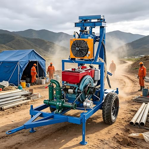Plate-forme de forage hydraulique portable pour puits d'eau, perceuse de forage mobile compacte avec roues roulantes pour les fermes, l'arrosage du bétail, les zones éloignées et le forage