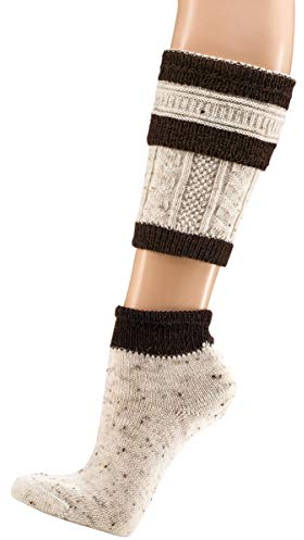 krautwear Herren Trachtenstrümpfe Trachtensocken Loferl 2tlg (Wadenwärmer + Socken) Tweedgarn mit 30% Wolle Wärmend Trachtenmode Oktoberfest Karneval (natbr 39-42)