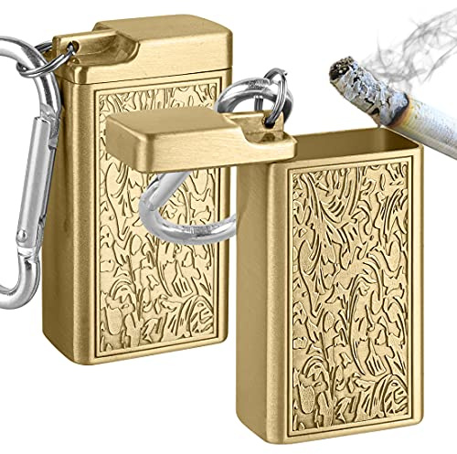 Linkidea 2 Pack Metal Ashtray with Lid, Small Outdoor Portable Cigarettes Cigars Ashtray for Travelling, Camping, Picnic, Indoor Auto, Home, Sand, Car, Patio (Gold)