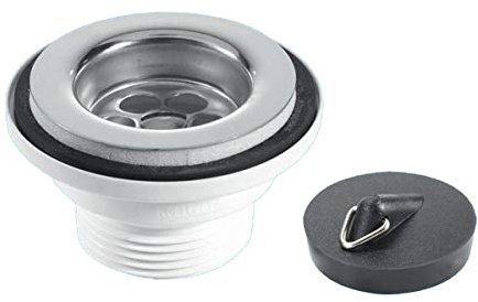 McAlpine 60mm Stainless Steel Flange Centre Pin Basin Waste with Black PVC Plug - BSW2P