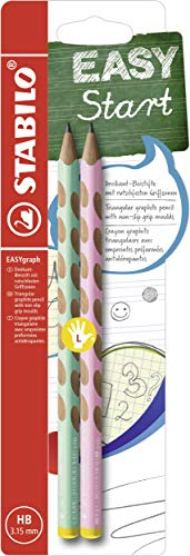 STABILO - Ergonomischer Dreikant-Bleistift für Linkshänder - EASYgraph in pastellgrün und pastellpink - 2er Pack - Härtegrad HB