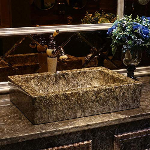Wieoc Lavabo da Appoggio Lavabo da appoggio Rettangolare in Porcellana Effetto Marmo smaltato in Stile Vintage in Stile Vintage in Europa