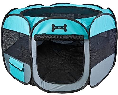 petigi Welpenauslauf XL, 115x115x65 cm, Welpenlaufstall, Gehege für Hunde, Hasen, Meerschweinchen, Katzen, 8-eckig, pflegeleicht, Farbe: Grün