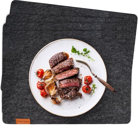 wortek Elegante juego de 4 manteles individuales de fieltro, lavables, salvamanteles de mesa, posavasos de fieltro, posavasos de fieltro gris oscuro, 44 x 32 cm