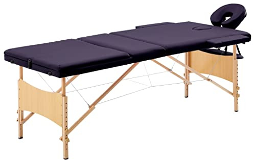 vidaXL Holz Massagetisch Klappbar 3 Zonen mit Tragetasche Therapie Massageliege Massagebank Kosmetikliege Therapieliege Massage Liege Lila