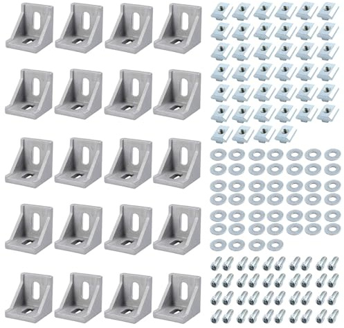 EYPINS Befestigungsmaterial Winkel, 20X Winkelverbinder Winkel Befestigung Nut 8 Raster Streben Aluprofil für 40x40 40x80 Profilen Aluminiumprofil Strebenprofil, für DIY-Projekt 3D-Drucker
