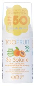 TOOFRUIT Sonnenmilch LSF 50+ für Kinder ab 3 Jahren, 30 ml, Mineralischer Sonnenschutz, Wasserfest, Ohne Chemische Filter, Dermatologisch getestet, Natürliche Inhaltsstoffe