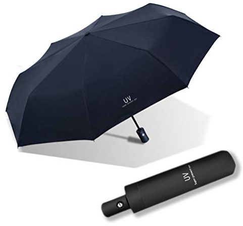 Maibar Regenschirm Sturmfest Winddicht Wasserdicht Taschenschirme Mini Faltbarer UV-beständig Hand Sonnenschirm Automatischer Regenschirm (Schwarz)
