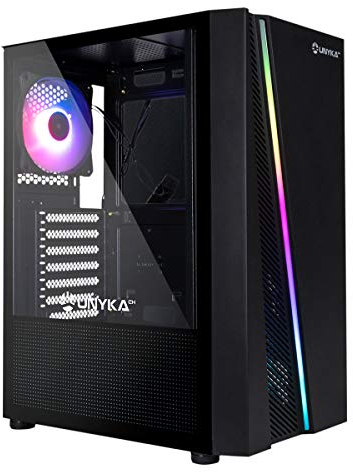 UNYKAch Boîtier pour Ordinateur ATX GLAYZE Noir Gaming, façade ARGB, Panneau latéral en Verre trempé, 1 Ventilateur RGB 120 mm, système de Montage Tool Less,1 x USB 3.0 et 2 x USB 2.0