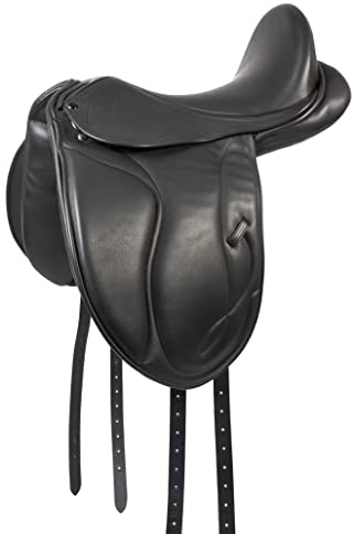 PFIFF 102680 Dressur-Sattel Unicus, Ledersattel halbtiefer Sitz, Schwarz Pony/Cob II