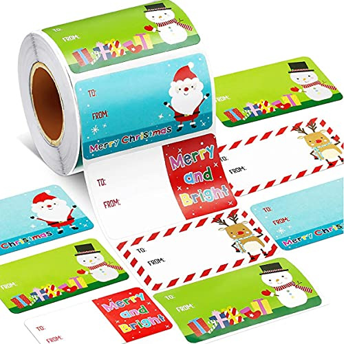 500PCS Xmas Tag Stickers, Christmas Labels Self Adhesive Name Tags Decorative Stickers for Gifts Christmas Party Decorative