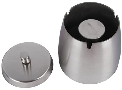 Windaschenbecher Windascher Metall mit Deckel Ø 9,5cm Durchmesser Sturm Aschenbecher für drinnen und draußen (Silber)