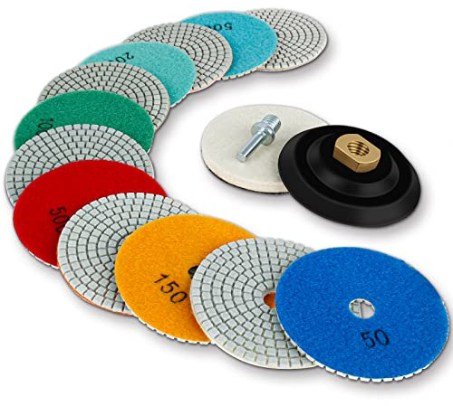 RORODOTO 15pcs Diamond Polishing Pad Kit 4 inch Wet/Dry for Granite Stone Marble Floor Concrete Polishing Wheel Set Grinding Discs Set for Granite Marble Concrete Stone Buffing