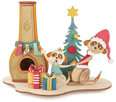 Drechslerei Kuhnert - Hobaku Bastelset - Weihnachtliche Erdmännchen - Motiv: Rauchhaus - Dekoration aus Holz zum Zusammenbauen - Maße: ca. 17x10x13 cm - Made in Germany