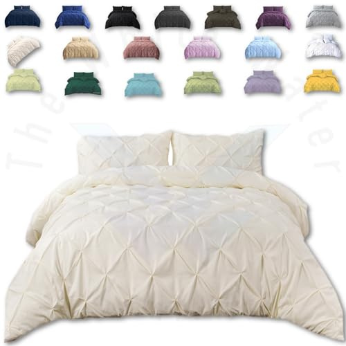 TheWhiteWater Duvet Set - 2in1 Single - Cream Bedding Set - Duvet Cover + Matching Pillowcases - Hotel Style Cotton Blend Polycotton Pintuck Cover (Cream, 2in1 Pintuck - Single)