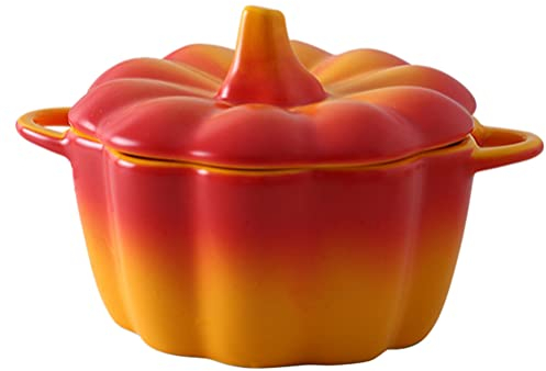 Luxshiny 1pezzi Zucca in Ceramica Ciotola Con Coperchio Per Dessert e Frutta Ciotola Da Portata in Ceramica Per Uso Alimentare Facile Da Pulare