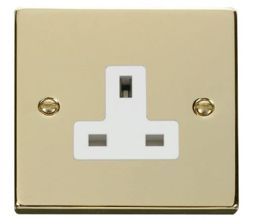 Click Deco Victorian Polished Brass 1 Gang 13A Socket Outlet with White Insert