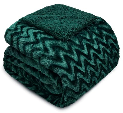Whale Flotilla Plaid Couverture Polaire en Sherpa, Couverture Moelleuse pour Canapé et Lit, Chaude et Douce pour Toutes Saisons, 130 x 150 cm, Vert Foncé
