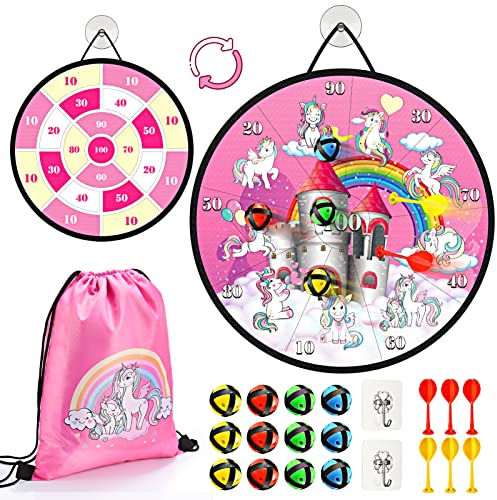 Einhorn Geschenke Mädchen 3-12 Jahre, Dartscheibe Kinder Wurfspiel Kinder Outdoor Spiele für Kinder Draußen Gartenspielzeug Kinder Geschenke Mädchen 4-12 Jahre Einhorn Spielzeug ab 3-6 Jahre Mädchen