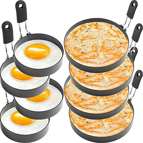 Äggringar 4 st stora 15 cm pannkaksform och 4 st 8,9 cm stekt äggform rostfritt stål non-stick äggring för stekning av ägg och muffins