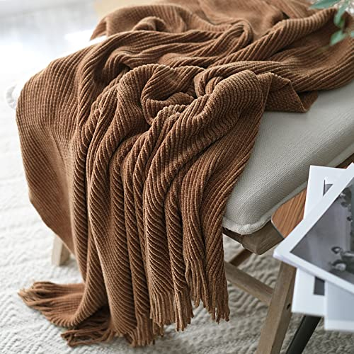 Trayosin Kuscheldecke Chenille Decke Weich Boho Quaste Kuscheldecke Sofadecke Schlafdecke Decke,Gemütliche Kleine,Leichte Strickdecken für Heimdekoration, Bett, Stuhl, Sofa,110 x 170 cm (braun)