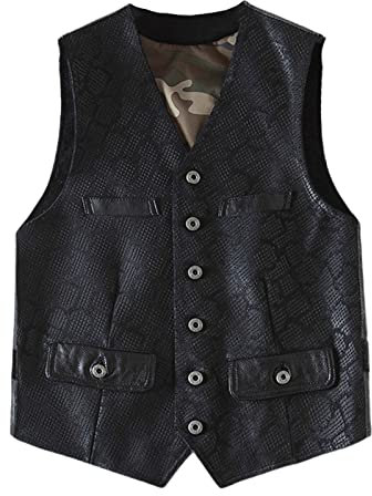 Natürliches Schaffell Herren Herbst Lederweste Freizeitweste, Schwarz , XL