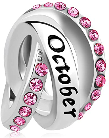 LSxAB Janvier à décembre 12 mois - Pierre porte-bonheur couleur - Breloque d'anniversaire compatible avec les bracelets Pandora