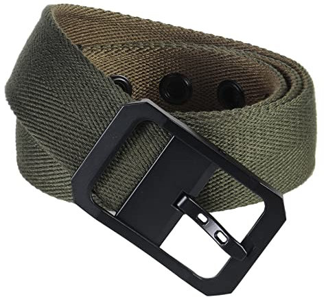 KYEYGWO Doppelseitig Canvas Gürtel für Herren und Damen, Kürzbar Stoffgürtel Segeltuch-Gürtel Outdoor Leinwand-Gürtel Casual Arbeitsgürtel mit Einstellbare Dornschließe, Grün & Braun