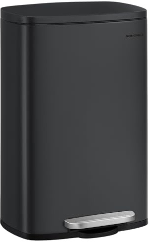 SONGMICS 13 Gallonen (50 L) Mülleimer Edelstahl Küche Mülleimer Recycling oder Abfalleimer Soft Close Step-On Pedal Abnehmbarer Inneneimer Schwarz ULTB050B01
