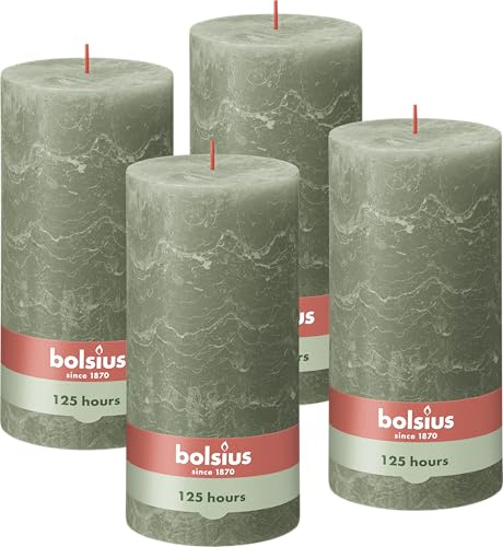 Bolsius Rustik Stumpenkerze XXL - Grün - 4 Stück - 20 x 10 cm - Deko Haushaltskerzen - Länge Brenndauer 125 Stunden - Geruchlos - Enthält Natürliches Pflanzenwachs - Ohne Palmöl