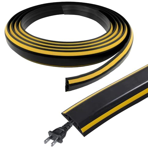 Kabelkanal Schwarz Selbstklebend, 400 cm Fussboden Kabelkanal halbrund, Kabelorganisator, Flexibler PVC Kabelschutzschlauch, Modular Gefertigte Boden Schlauchbrücke für Haus, Büro, Schule, Lager