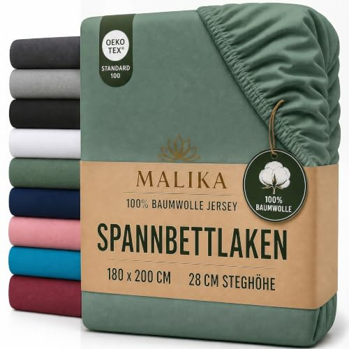 MALIKA® Spannbettlaken 180x200cm - 200x200 cm Baumwolle Bettlaken Jersey Betttuch Spannbetttuch Laken - Matratzenhöhe bis 28 cm