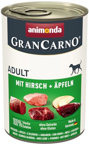 animonda GranCarno Hunde Nassfutter mit Hirsch + Äpfeln (6 x 400 g), getreidefreies Hundenassfutter ohne Zucker, für ausgewachsene Hunde, mit frischen fleischigen Zutaten