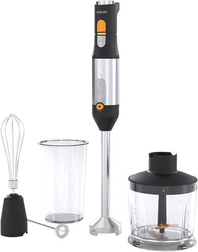 Sencor Stabmixer Ultra-Power 5-in-1, 1200W, mit Schneebesen, Zerkleinerer & Milchaufschäumer, Quad Blades Edelstahlklingen, Kontinuierliche Geschwindigkeitskontrolle, Ergonomisches Design - Schwarz