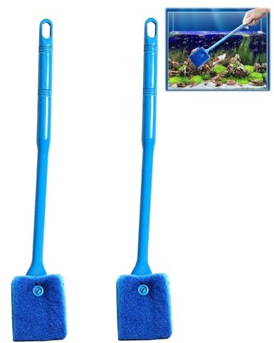 ZEACCT 2 Stück Aquarium-Reinigungsschwammbürste, Doppelseitiger Aquariumschwamm, Schwamm-Aquarium-Reinigungsbürste, Aquarium-Schwammbürste mit Langem Griff, für Tankreinigung und Heimküche(Blau)